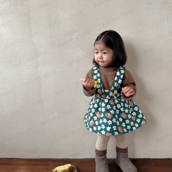 Baby Toddler Girl Flower Bear Green Sleeveless Dress