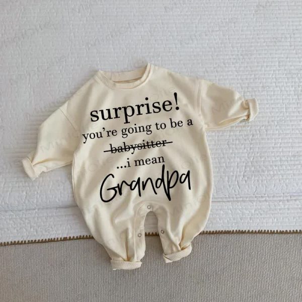 SURPRISE! YOU'RE GOING TO BE A GRANDPA Baby Beige Romper