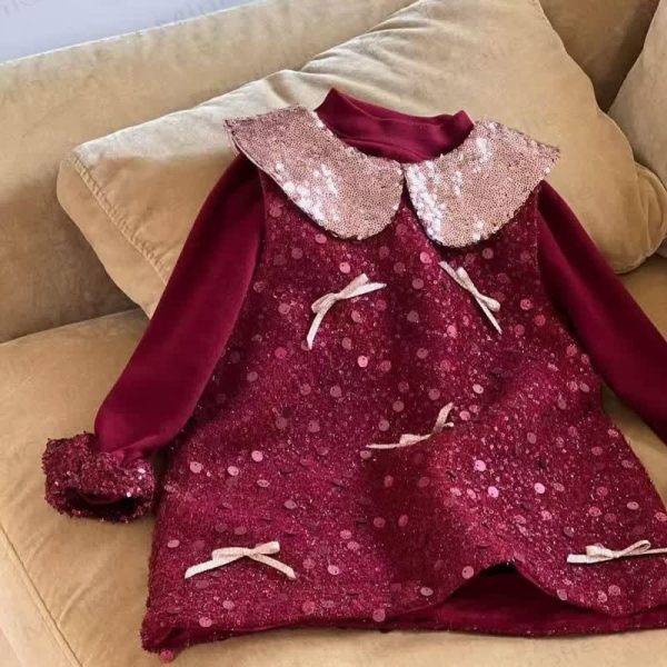 Toddler Girl Red Bow Sequins Dress & Top