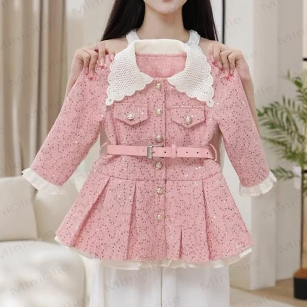 Toddler Girl Pink Sequins Fleece Lined Dress