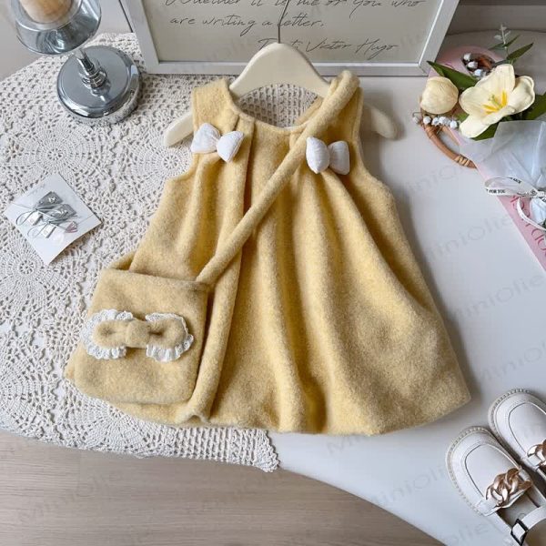 Toddler Girl Fleece Yellow Cute Bow Sleeveless Bud Dress