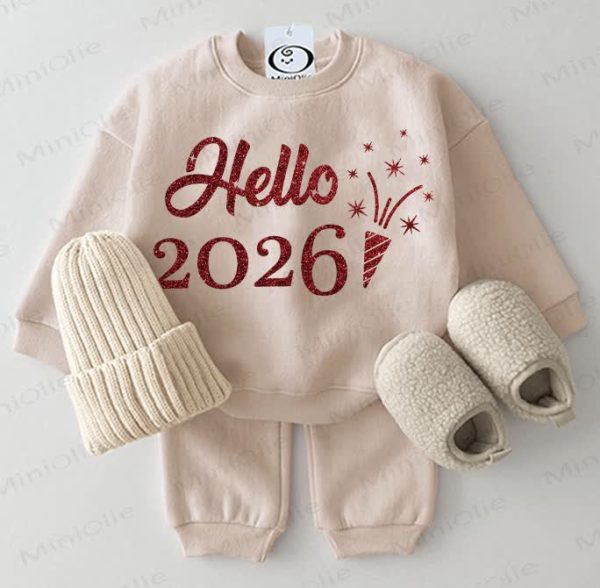 HELLO 2026 Baby Sweatshirt 2-piece Beige Set