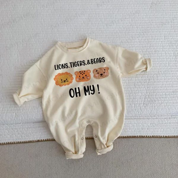 OH MY LIONS TIGERS & BEARS Baby Toddler Beige Romper