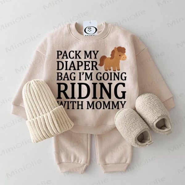 PACK MY DIAPER RAG I'M GOING RIDING WITH MOMMY Baby Beige 2-piece Set