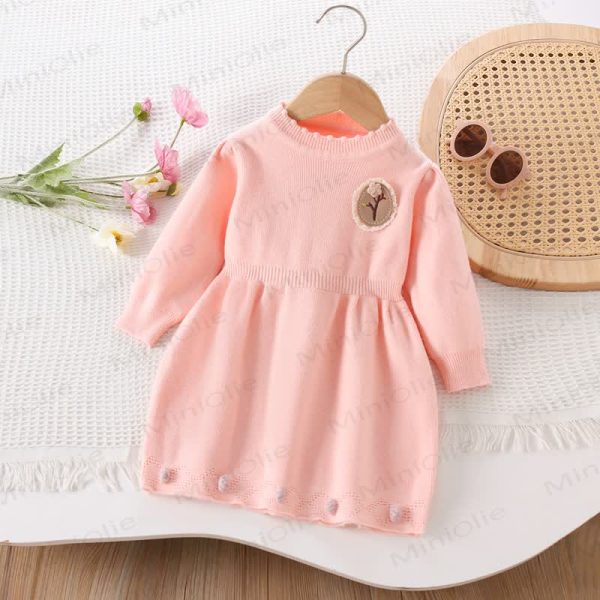 Toddler Girl Flower Solid Color Knit Dress