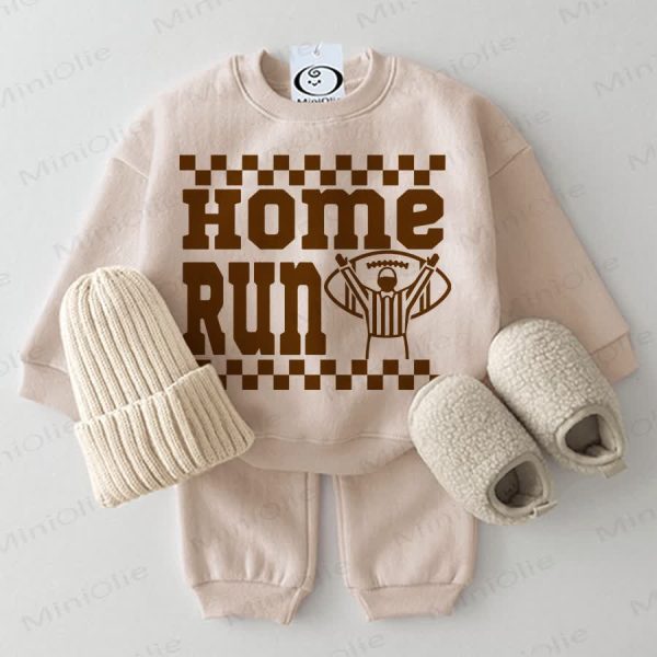 HOME RUN Baby Baseball Sweatshirt and Pants 2-piece Beige Set