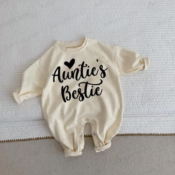 AUNTIE'S BESTIE Baby Toddler Heart Beige Romper