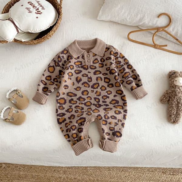 Baby Girl Knitted Leopard Print Sweater/Romper