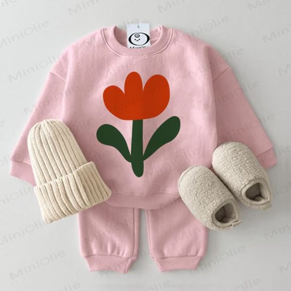 Baby Sweatshirt Flower 2-piece Pink Set