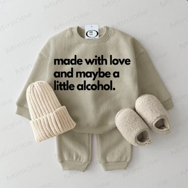 MADE WITH LOVE AND MAYBE A LITTLE ALCOHOL. Baby Sweatshirt 2-piece Grey Green Set