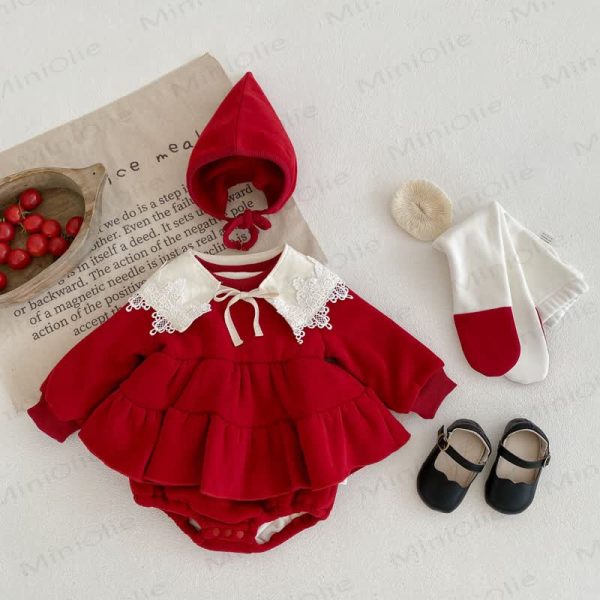 Baby Toddler Fleece Lined Red Romper Dress & Leggings