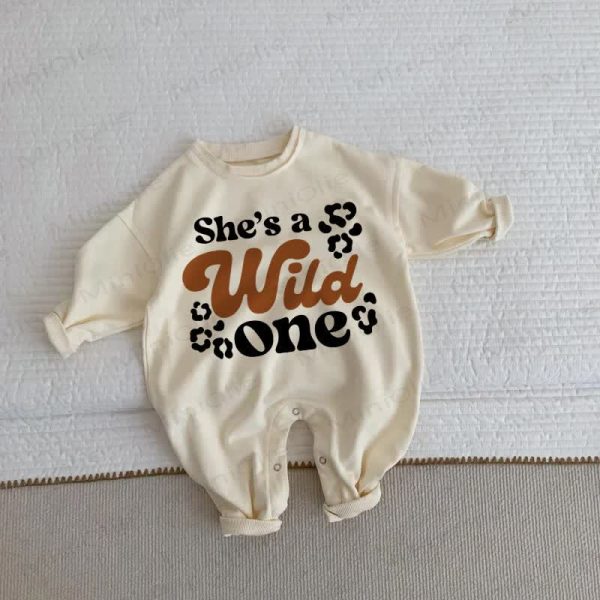 SHE'S A WILD ONE Baby Toddler Beige Romper