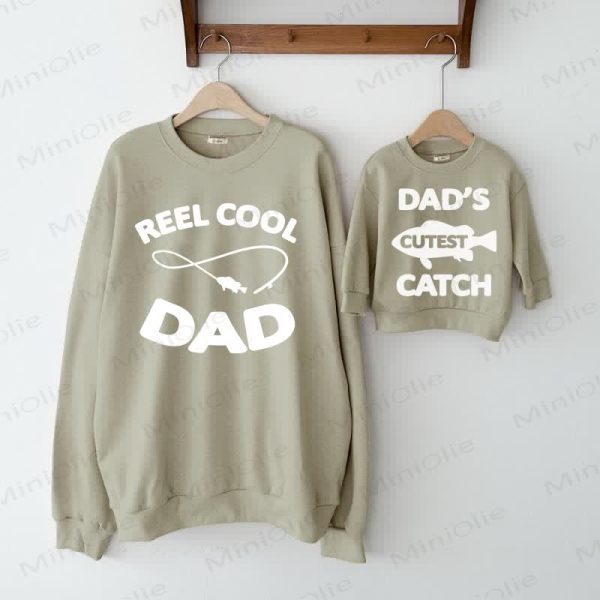 REEL COOL DAD / DAD'S CUTEST CATCH Grey Green Family Sweatshirt