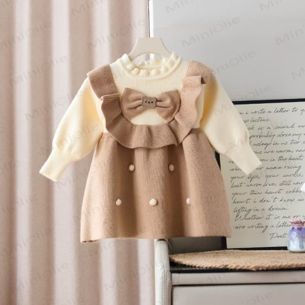 Toddler Girl Bow Bear Knit Dress