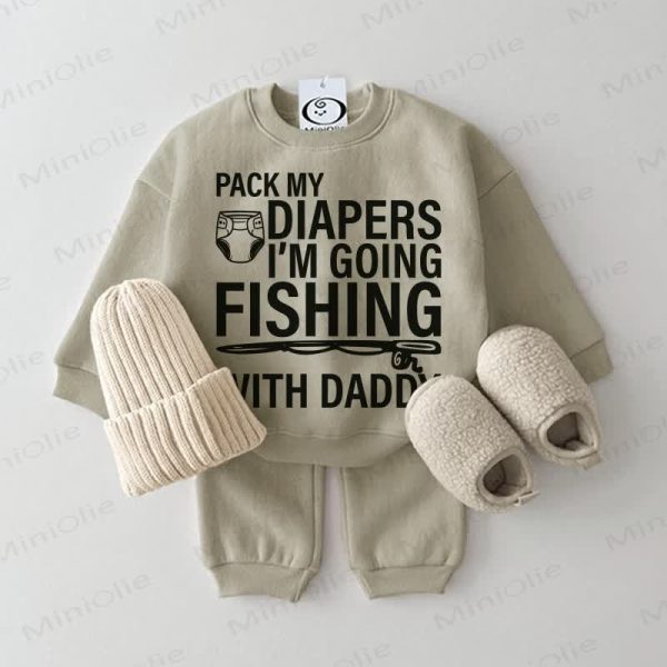 PACK MY DIAPERS I'M GOING FISHING WITH DADDY Baby Grey Green 2-piece Set