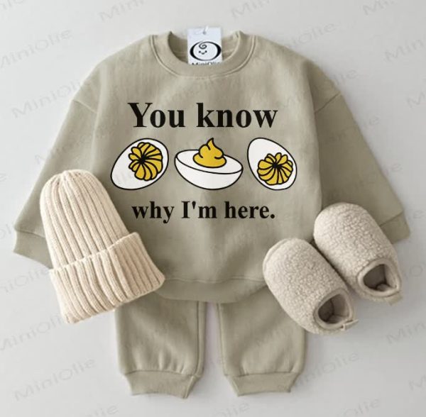 YOU KNOW WHY I'M HERE Baby Devil Egg Sweatshirt 2-piece Set