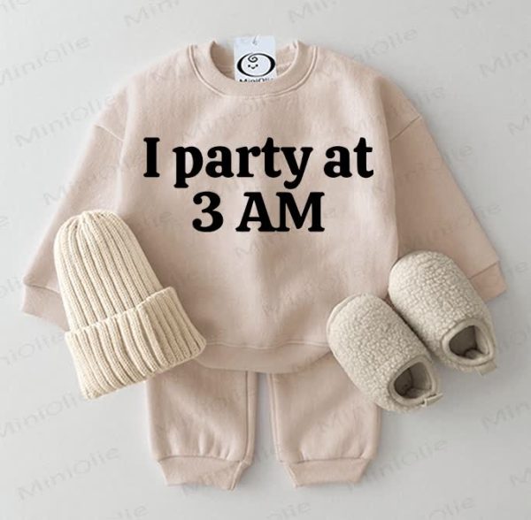I PARTY AT 3 AM Baby Sweatshirt 2-piece Beige Set