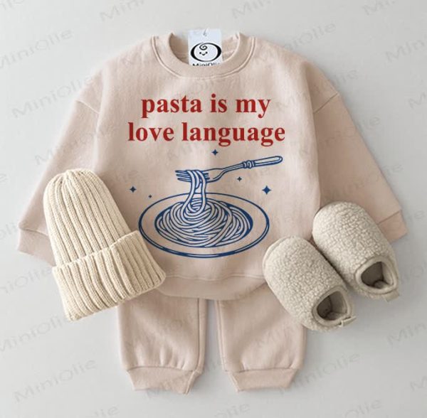 PASTA IS MY LOVE LANGUAGE Baby Sweatshirt and Pants 2-piece Beige Set