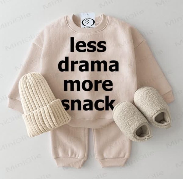 LESS DRAMA MORE SNACK Baby Sweatshirt and Pants 2-piece Beige Set