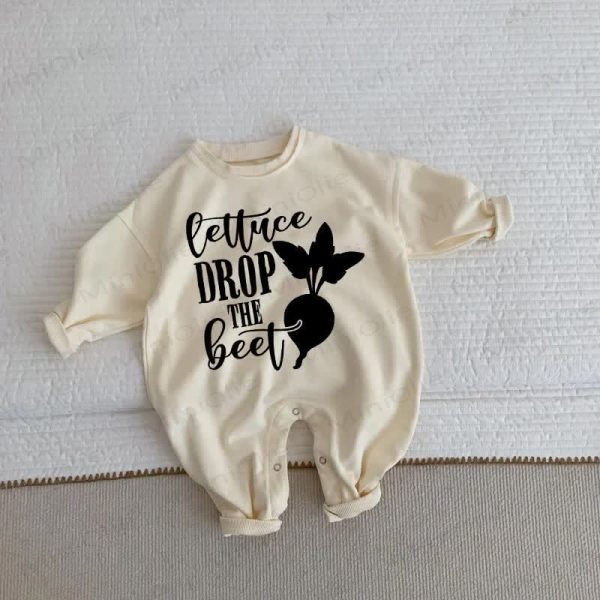 LETTUCE DROP THE BEET Baby Toddler Beige Romper