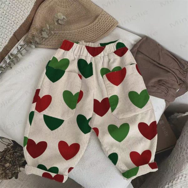 Baby Toddler Christmas Color Hearts Corduroy Pants
