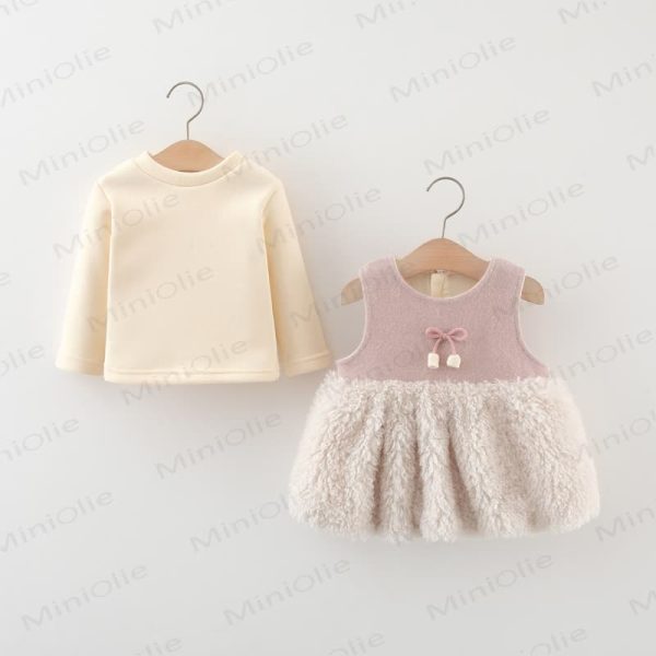 Toddler Girl Bow Pink Fleece Sleeveless Dress