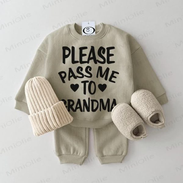 PLEASE PASS ME TO GRANDMA Baby Sweatshirt 2-piece Grey Green Set