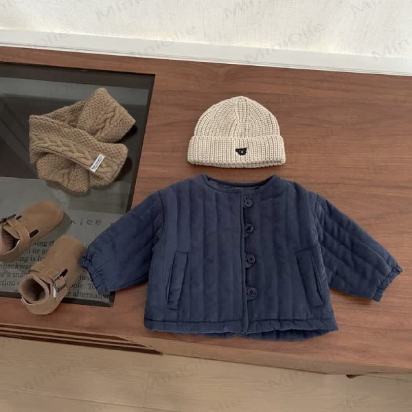 Baby Solid Color Quilted Round Neck Outerwear