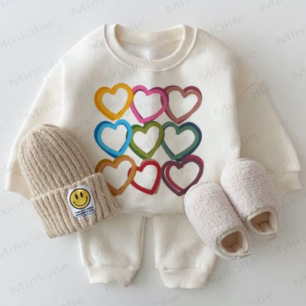 Baby Colored Hearts Sweatshirt 2-piece White Set