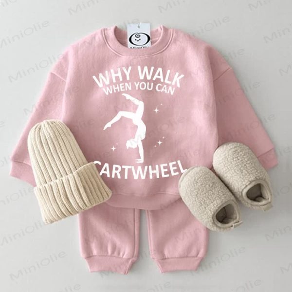 WHY WALK WHEN YOU CAN CARTWHEEL Baby Sweatshirt 2-piece Pink Set