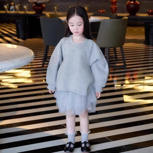 Toddler Kid Girl Knit Mesh Fleece Lined Dress