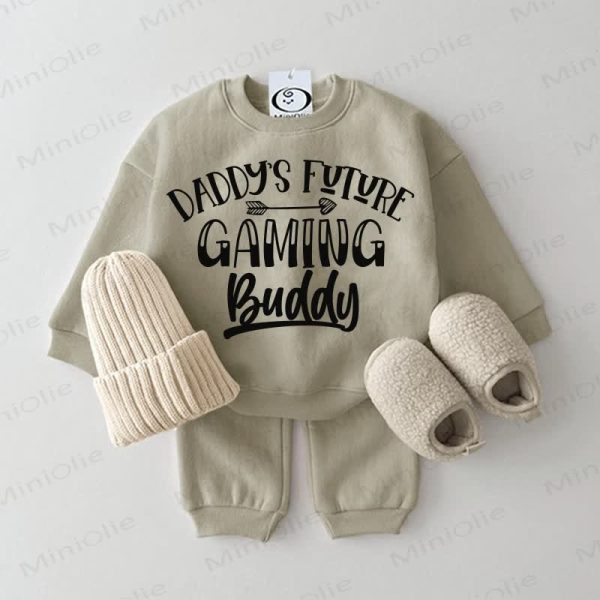 DADDY'S FUTURE GAMING BUDDY Baby Sweatshirt 2-piece Grey Green Set