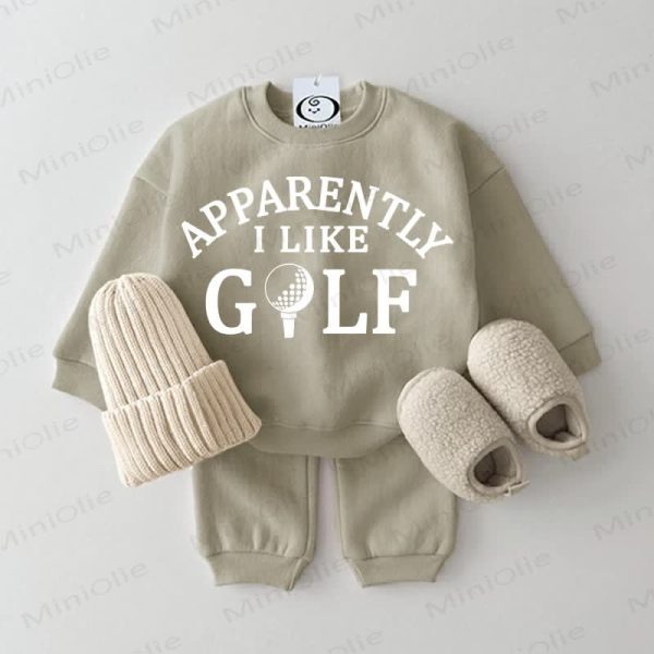 APPARENTLY I LIKE GOLF Baby Sweatshirt 2-piece Grey Green Set