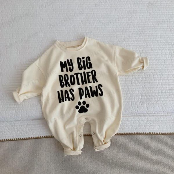 MY BIG BROTHER HAS PAWS Baby Beige Romper