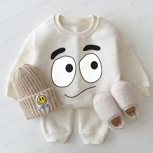 Baby Facial Expression Sweatshirt 2-piece White Set