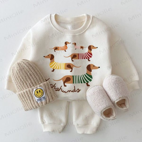 Baby Dachshunds Sweatshirt 2-piece White Set