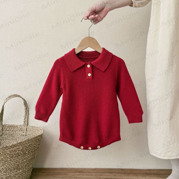 Baby Knit Solid Color Polo Bodysuit