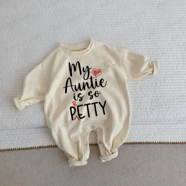 MY AUNTIE IS SO PRETTY Baby Toddler Heart Beige Romper