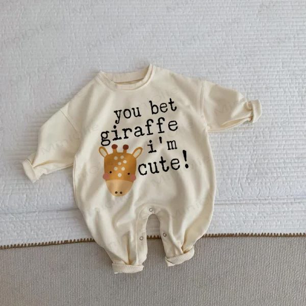 YOU BET GIRAFFE I'M CUTE Baby Toddler Beige Romper