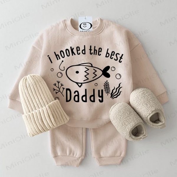 I HOOKED THE BEST DADDY Baby Sweatshirt 2-piece Beige Set