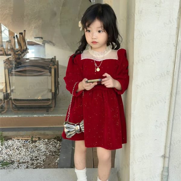 Toddler Girl Mesh Sequins Red Dress