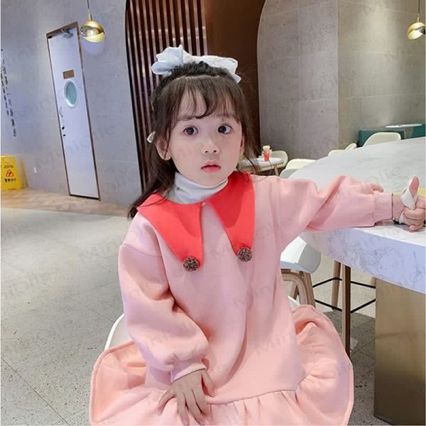 Toddler Girl Swallowtail Collar Fleece Dress