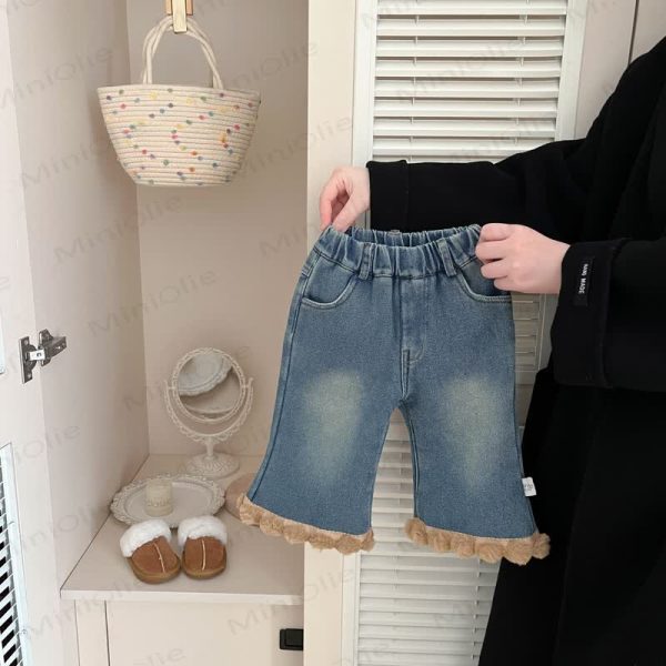 Baby Toddler Lace Fleece Lined Denim Pants