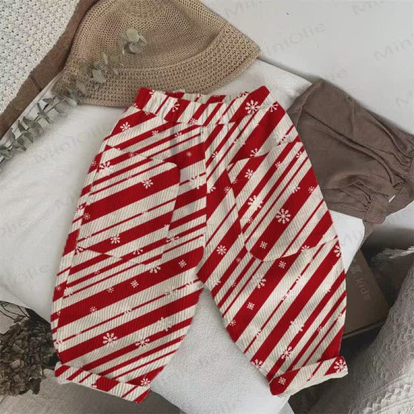 Baby Toddler Christmas Snowflake Red Striped Corduroy Pants