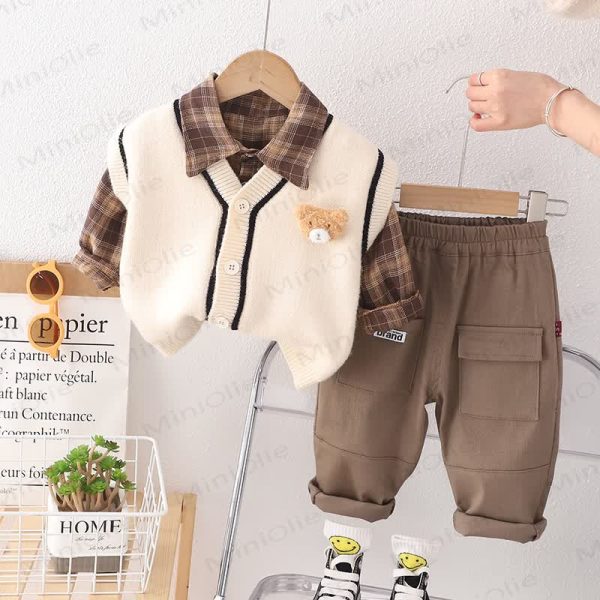 BRAND Baby Toddler Boy Plaid Bear 3-piece Set