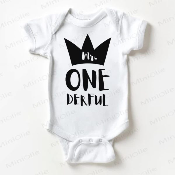 MR. ONE DERFUL Baby White Bodysuit