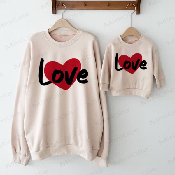 LOVE Baby Heart Pattern Beige Family Sweatshirt