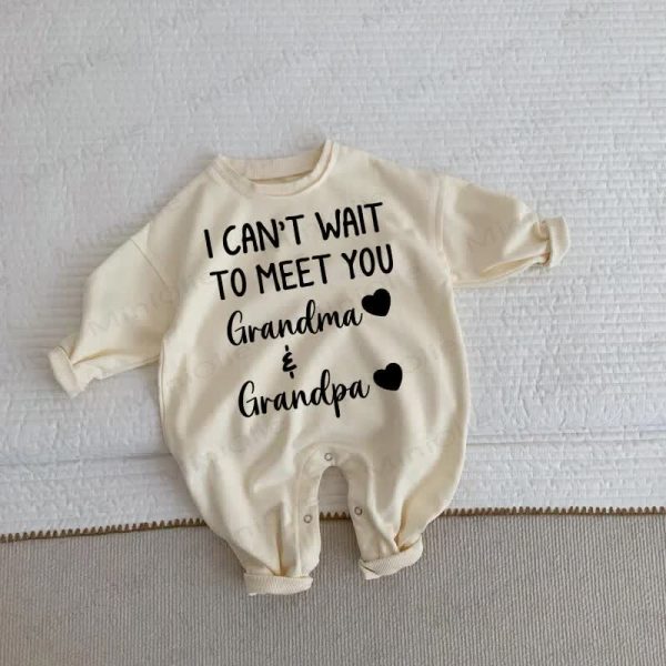 I CAN'T WAIT TO MEET YOU GRANDMA & GRANDPA Baby Toddler Beige Romper