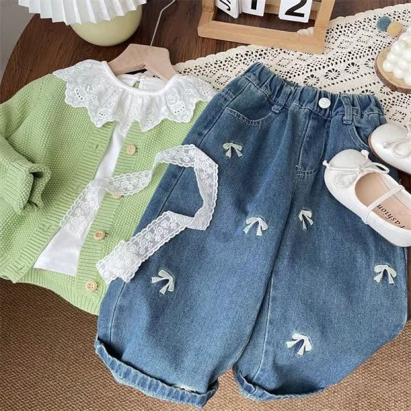 Toddler Kid Embroidered Bow Denim Pants