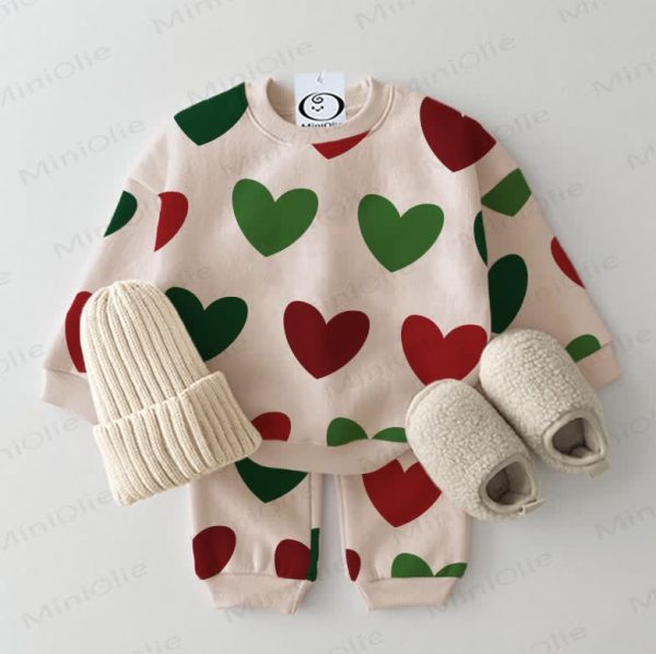 Baby Colorful Hearts Sweatshirt 2-piece Beige Set